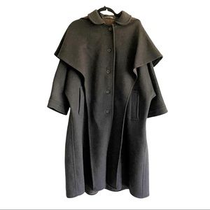SALKO Austria Wool Loden Cape Cloak Inverness Ulster Coat Hood Black 34 EU